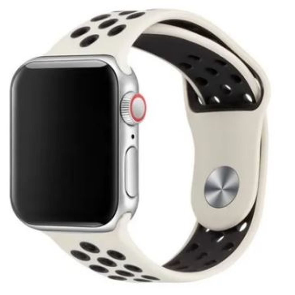 Correa de Silicona Tipo Con Huequitos para Applewatch 42/44Mm Color Blanco Puntos Negros