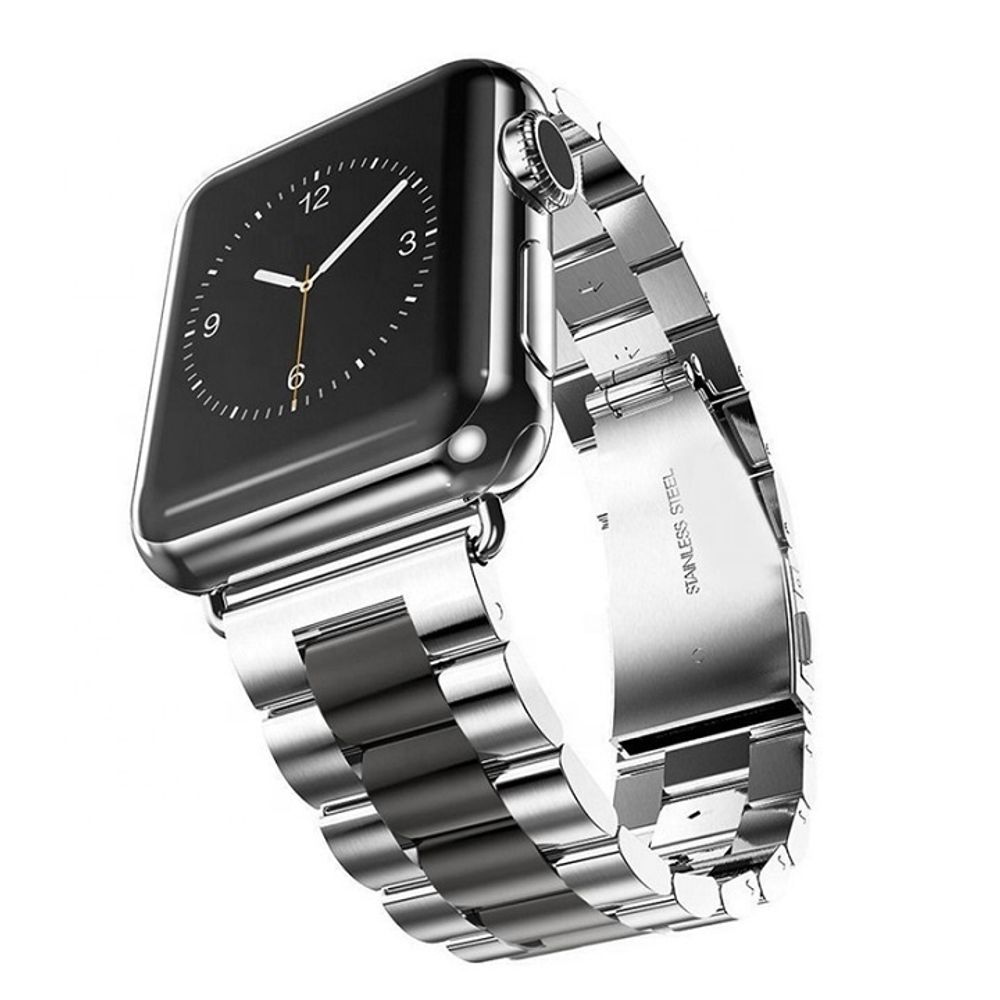 Correa Eslabones Clasica Plateada Con Negro 42/44/45 Mm para Applewatch