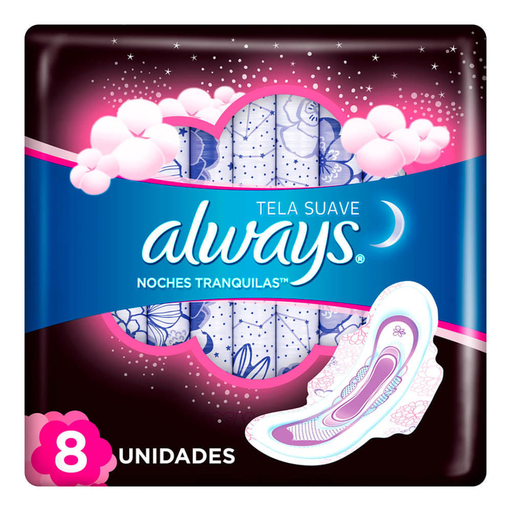 Toallas Higiénicas Always Suave Noches Tranquilas Ajuste Perfecto - Bolsa 8 UN