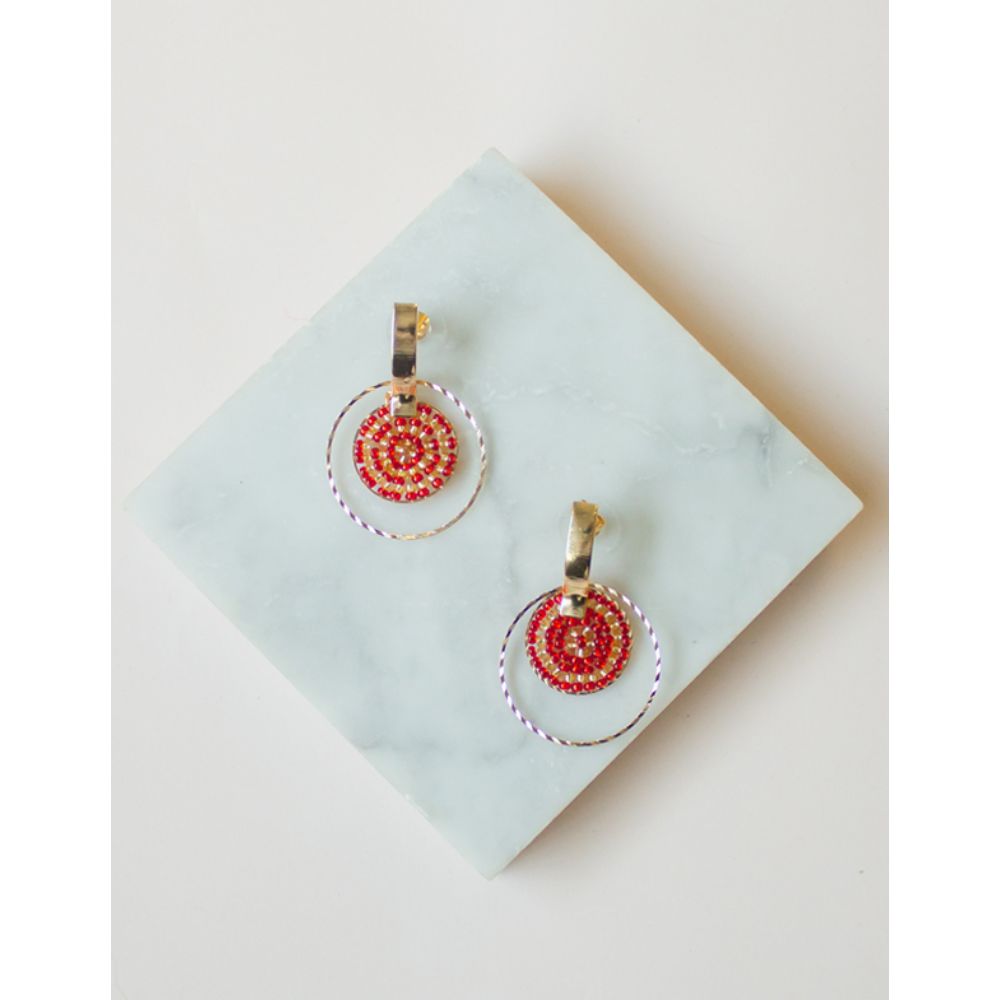 Aretes Mandala y Argolla Mini Rojo