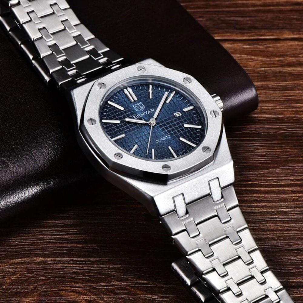 Reloj Hombre Lujo BENYAR 5178 Azul Metálico Cronógrafos | Oechsle