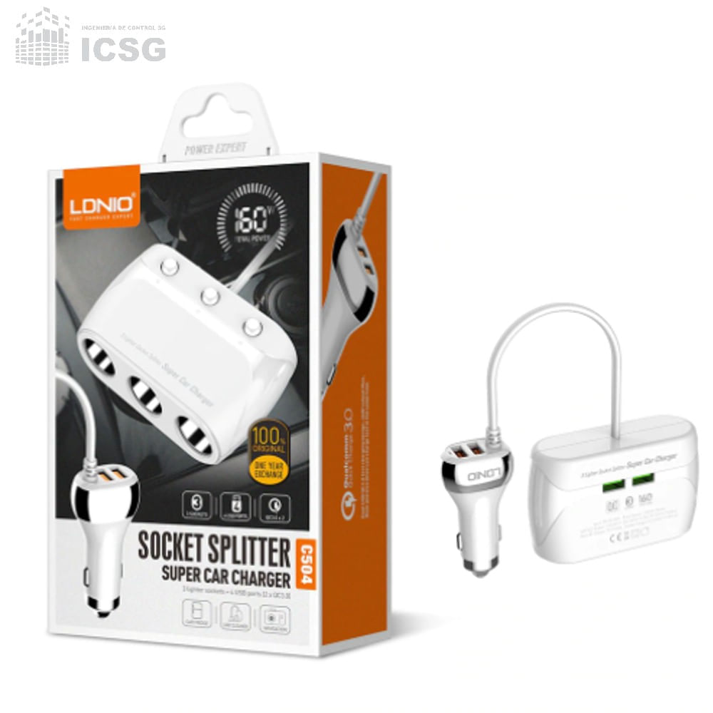 Cargador de auto USB LDNIO con 4 puertos USB