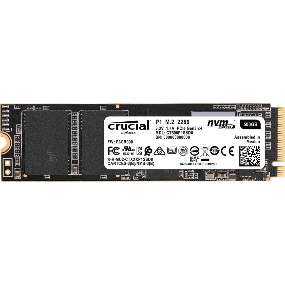 Disco Sólido Crucial 500GB P1 NVMe M.2 Internal SSD - CT500P1SSD8