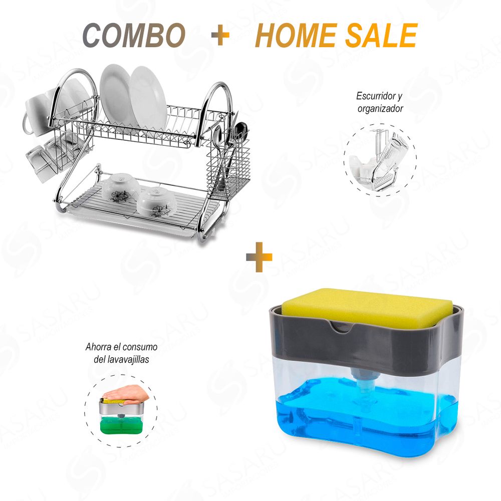 Escurridor de Platos 2 Niveles+Dispensador de Lavavajillas