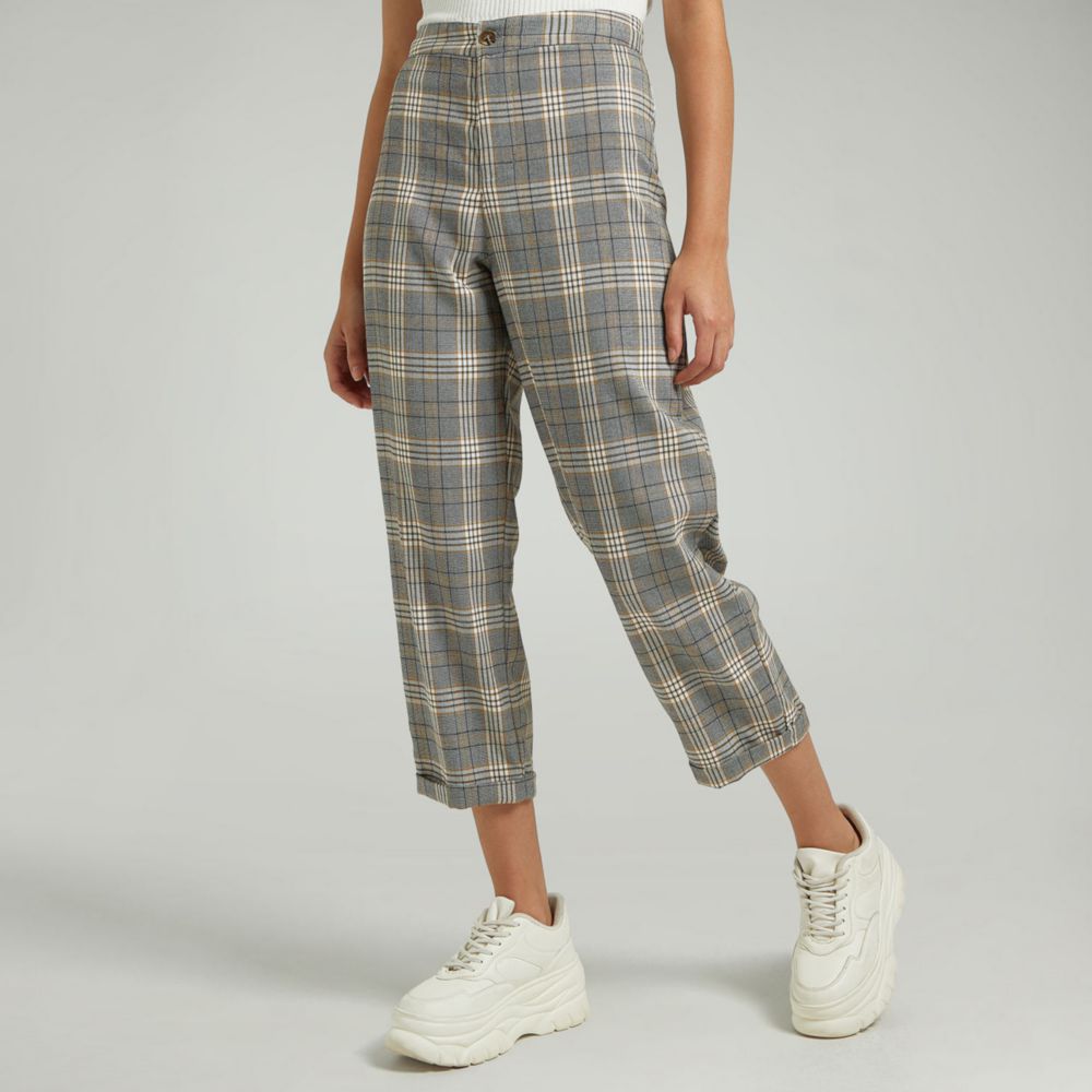 Mujer Banana Moon Pantalón Cargo Gris De Cuadros Erwan Chess Gris |  Pantalones ⋆ JR Fashionista