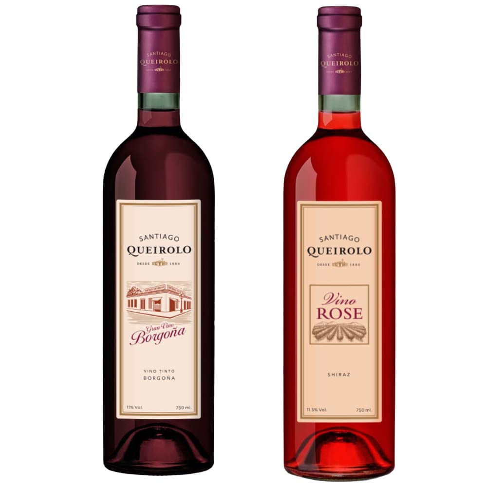 Pack Vino Tinto Borgoña SANTIAGO QUEIROLO Botella 750ml + Vino Tinto Rosé SANTIAGO QUEIROLO Botella 750ml