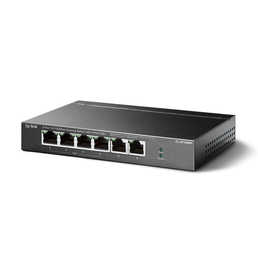 Switch TP-Link TL-SF1006P de 6 Puertos 10/100 Mbps (4 Puertos POE)