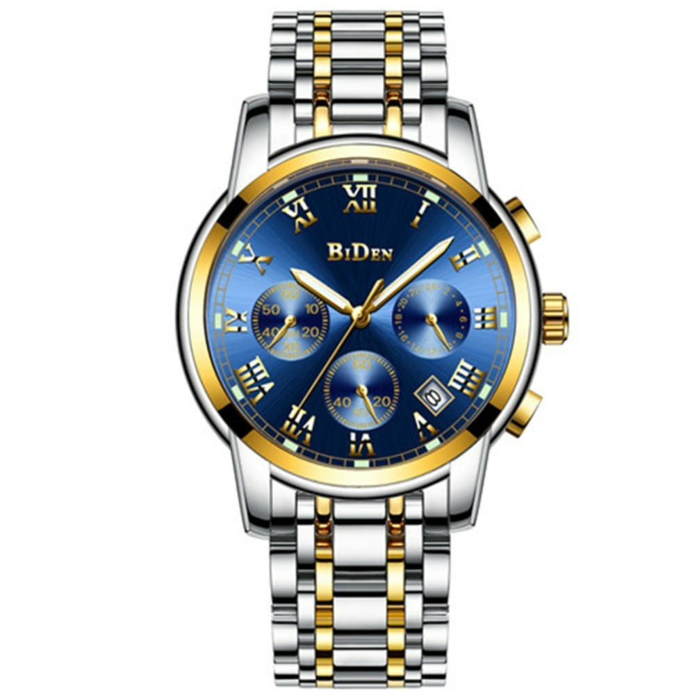 Reloj Hombre de Acero Inoxidable Dorado con Azul Marino de Cuarzo GENERICO