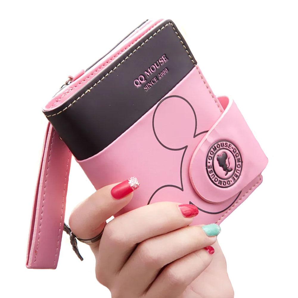 Billetera Mujer Cuero Mickey Mouse Rosado