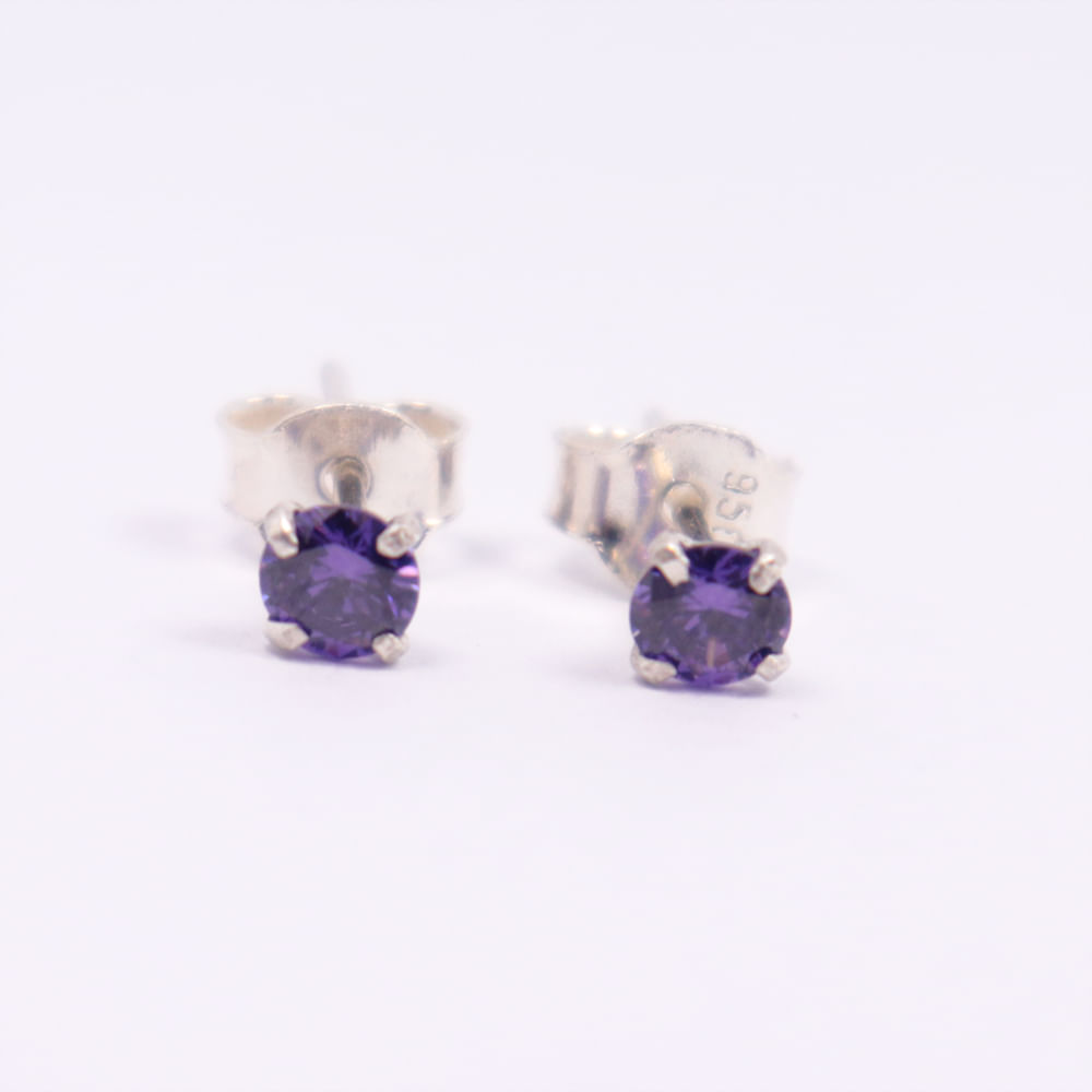 Arete Brillante Zircón Morado Plata