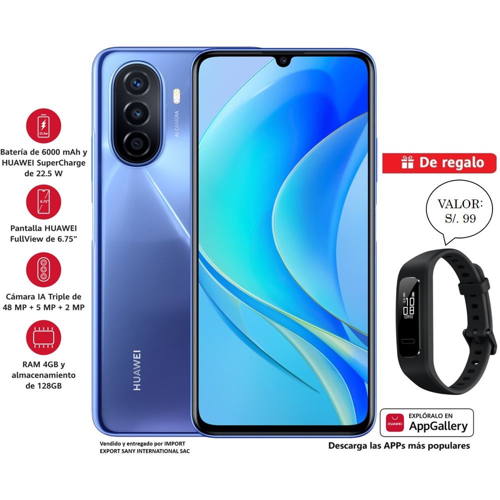 Smartphone Huawei Nova Y70 Azul 4Gb + 128Gb Dual Sim + Regal | Knasta Chile