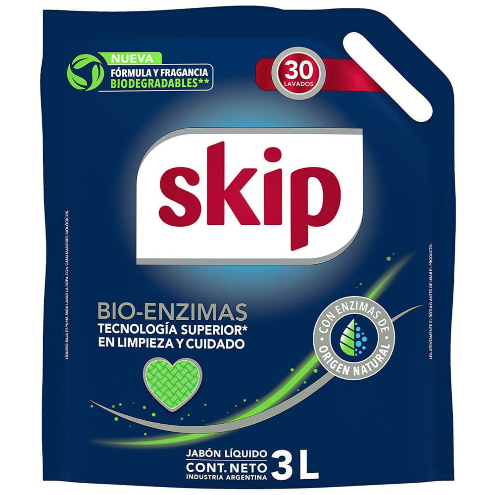 Detergente SKIP Líquido Bio Enzimas Doypack 3L