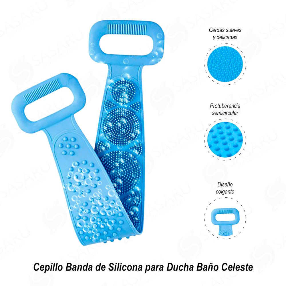 Cepillo Banda de Silicona para Ducha Baño Celeste
