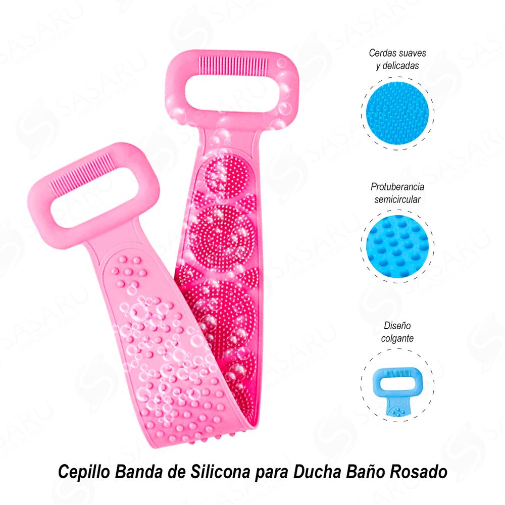Cepillo Banda de Silicona para Ducha Baño Rosado
