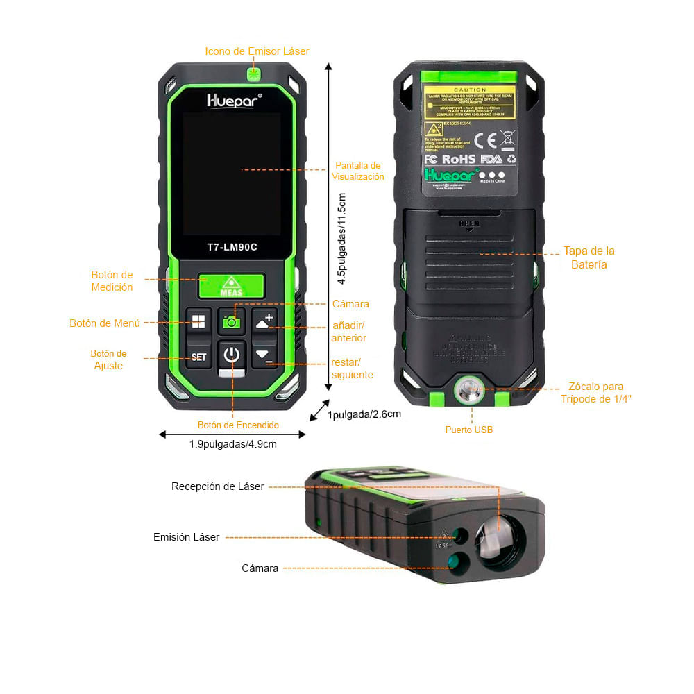 Medidor Láser Huepar LM90C 90m Cámara Zoom Exterior | Oechsle - Oechsle
