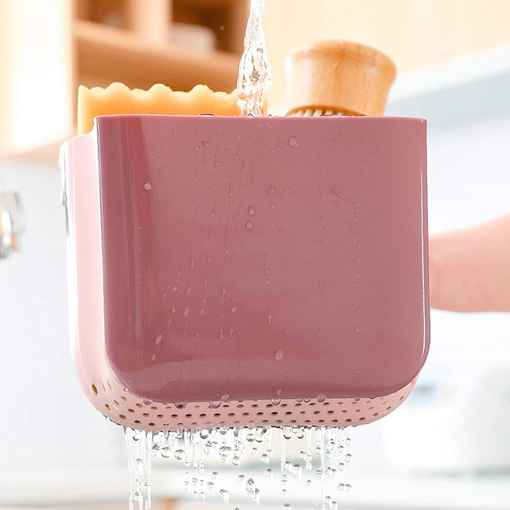Escurridor Plegable c/porta Esponjas de Lavadero Multiusos Rosado