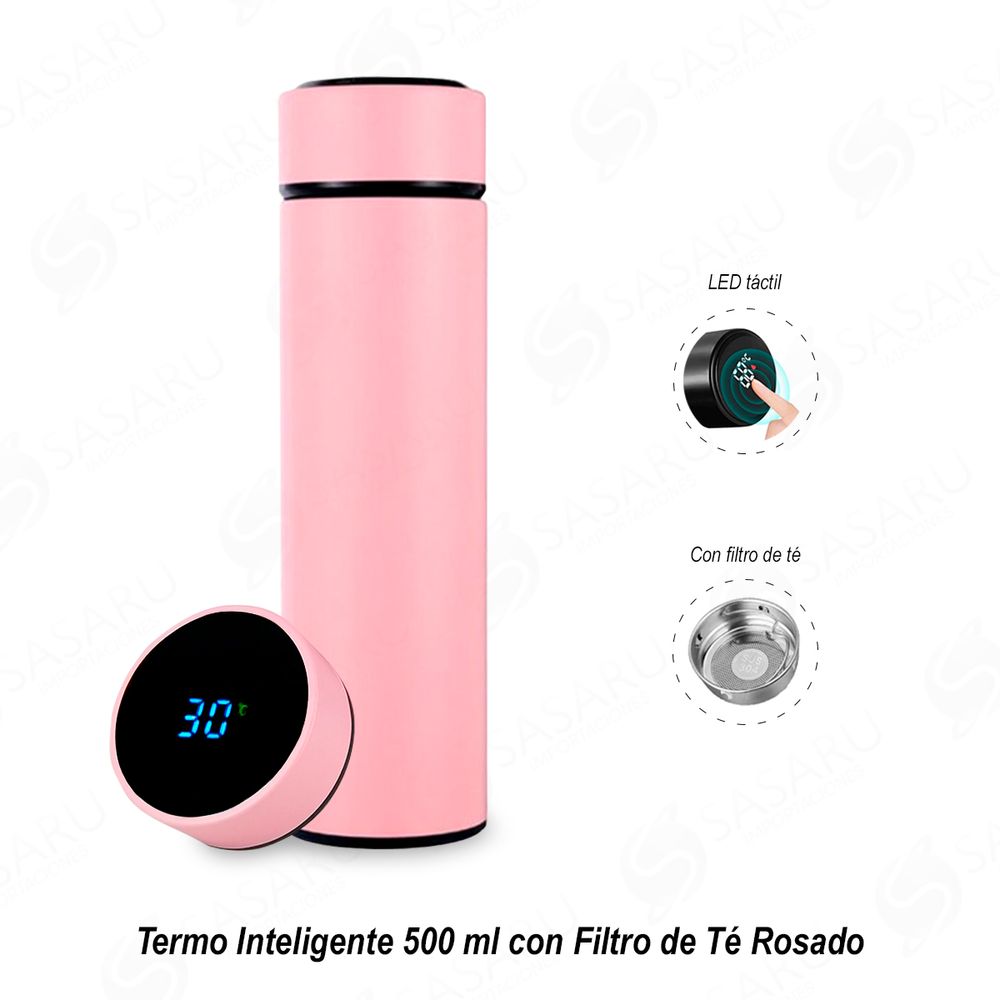 Termo Inteligente 500 ml con Filtro de Té Rosado