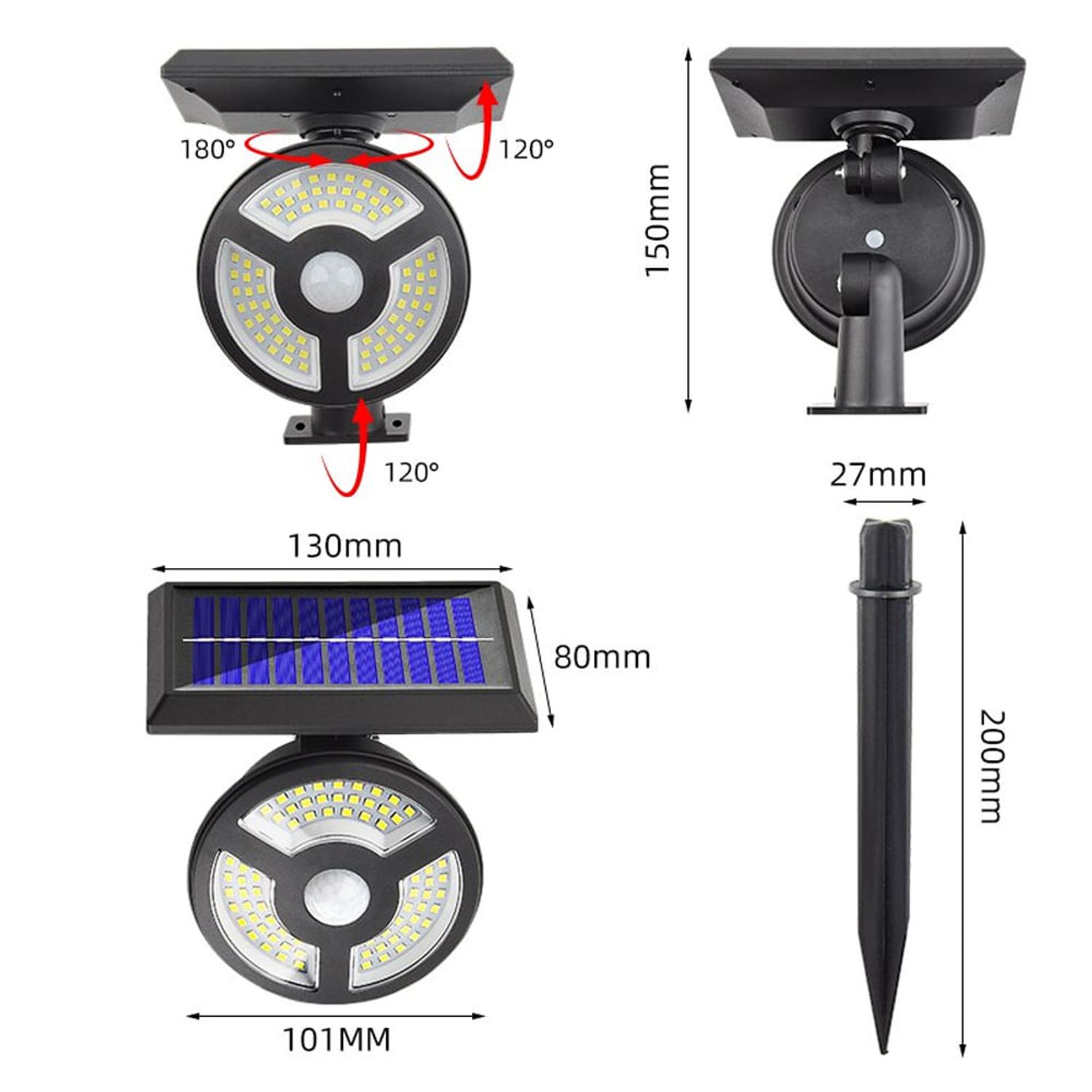 Lámpara Solar Led Con Sensor De Movimiento 72 Led-cob Regulable