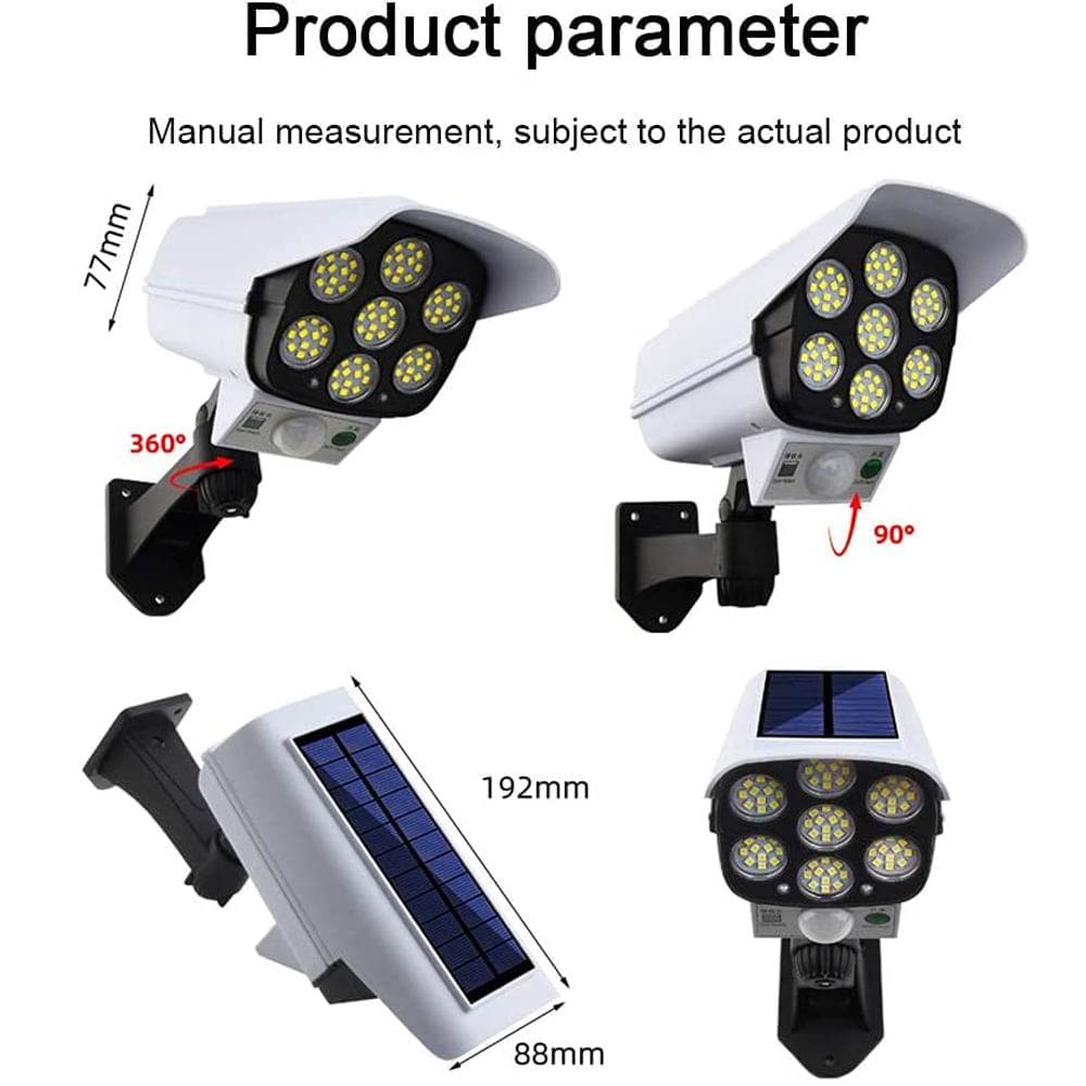 Lámpara Solar Foco Sensor Movimiento con Forma de Cámara de Seguridad 77  LED - KL-2178C
