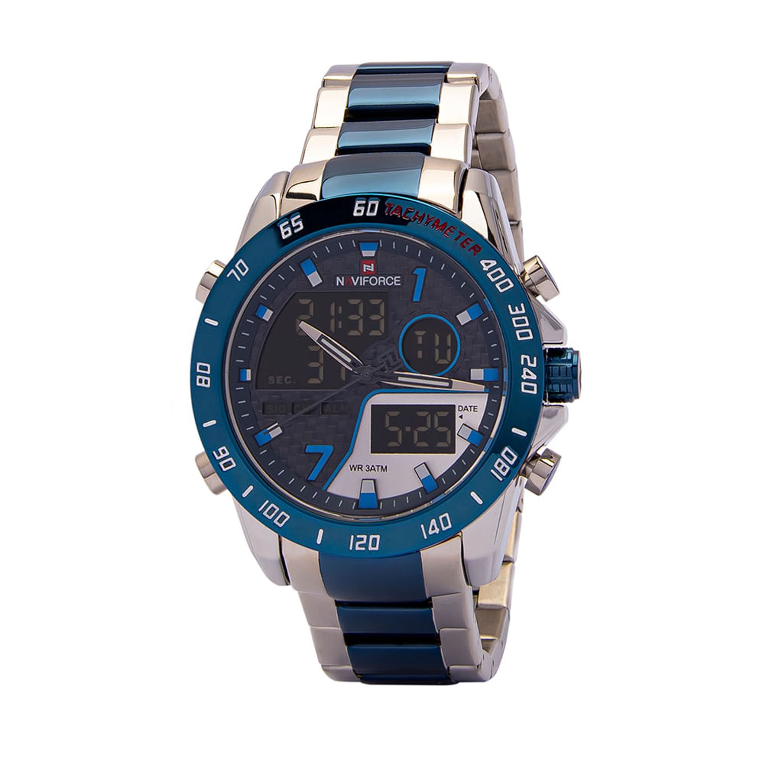 Reloj Naviforce NF9171M Doble Hora Color Plata con Azul Oechsle