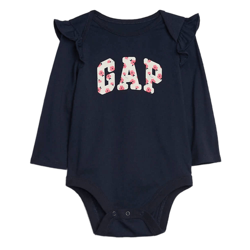 Body Baby GAP Azul Logo Relleno de Flores 100 Algod n Manga Larga