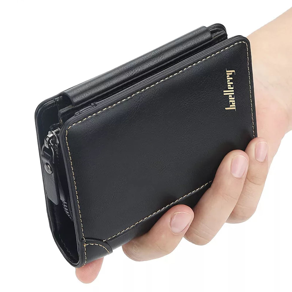 Billetera Hombre Cuero Baellerry Tarjetero con Cierre Monedero Negro