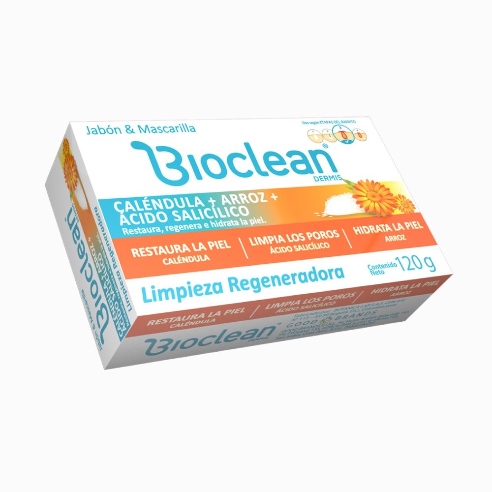 Jabón en Barra Bioclean Cáléndula + Arroz + Ácido Salicílico - Caja 120 G