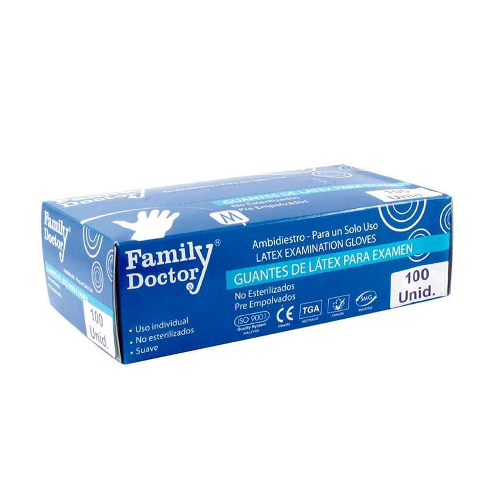Guantes  de látex para  examen Family Doctor - Talla M/Caja x100 UND