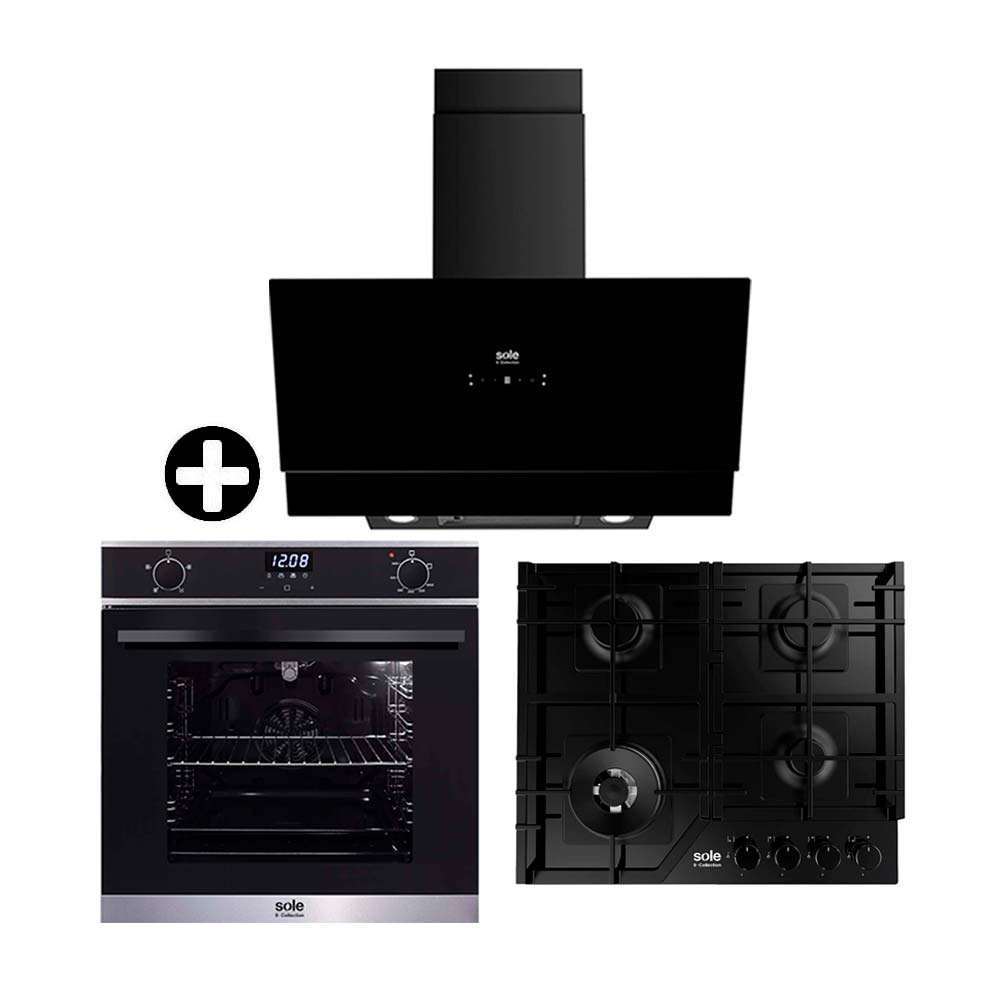 COMBO Encimera vidrio templado 60cm + Campana 90cm + Horno 60cm