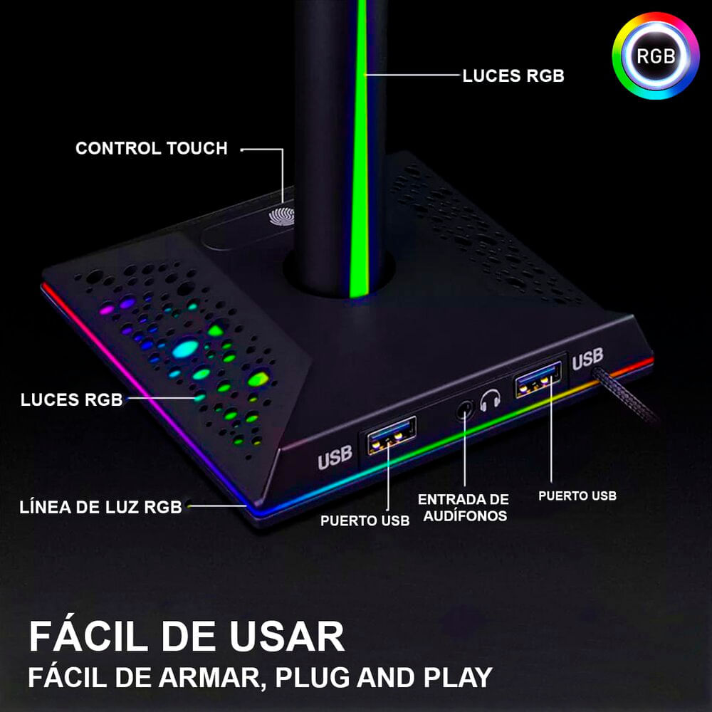 Soporte parante para aud fonos Gamer RGB D6000 PRO Oechsle.pe