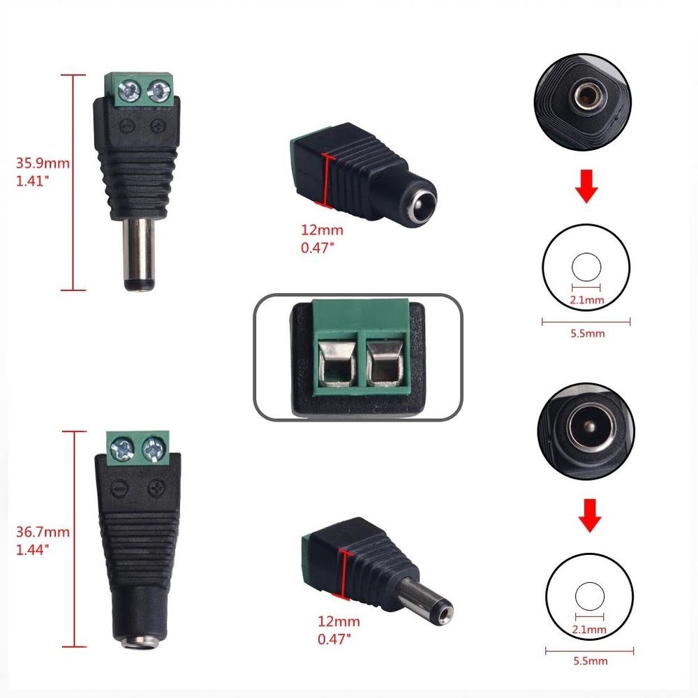 50 Pares Conector Hembra Macho DC para Cable de Camara CCTV Tiras Led