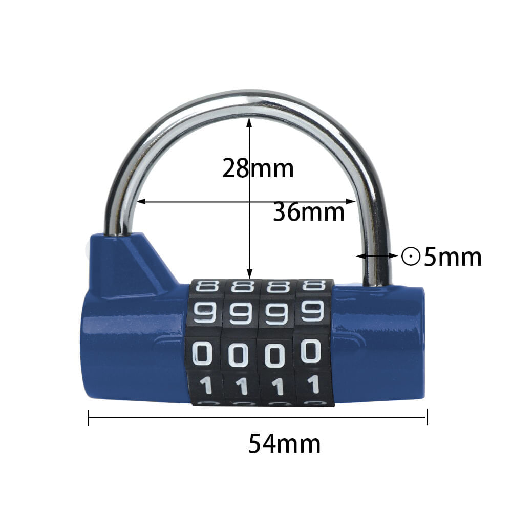 Cerradura de contraseña azul número de 4 dígitos Gimnasio Candado Resetable 