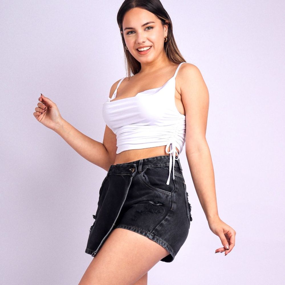 Falda Outfit Con Short De Jean Negro Moda Short De Mezclilla