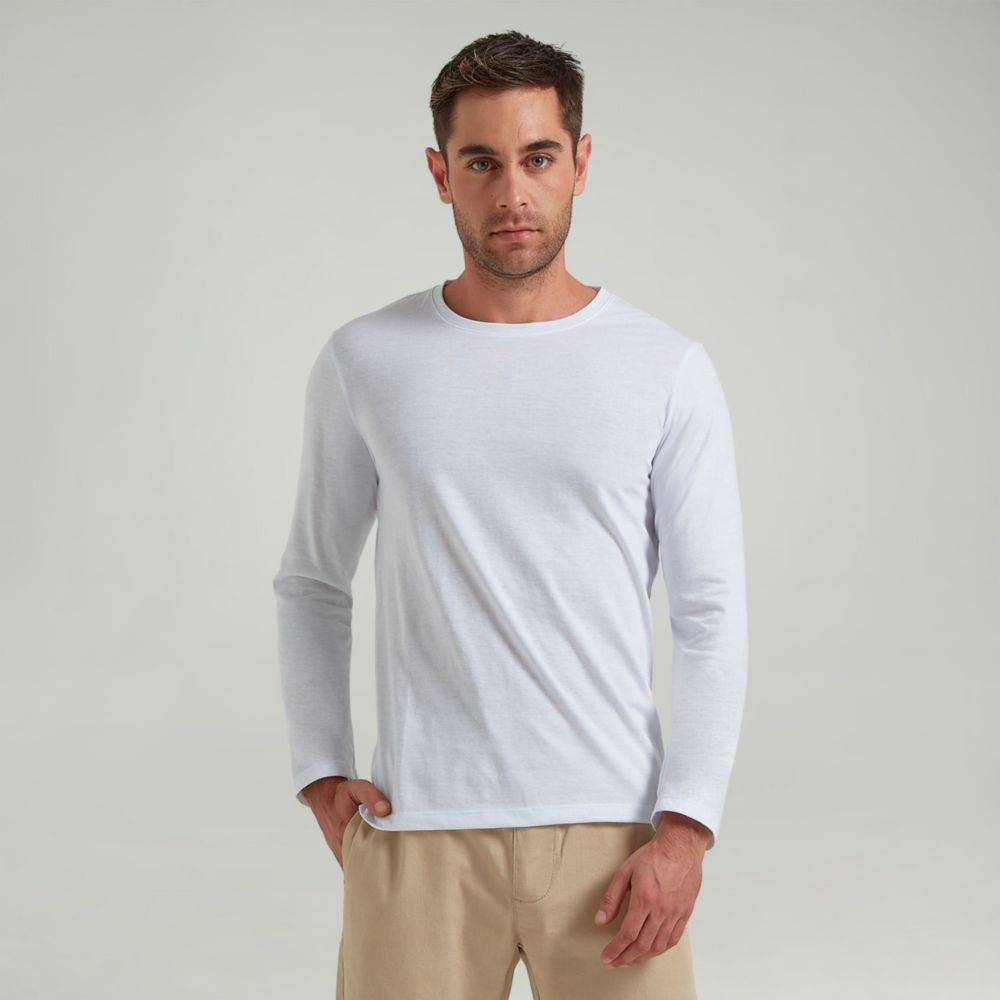 Polo Malabar Manga Larga Cuello Redondo Cneck Blanco Hombre