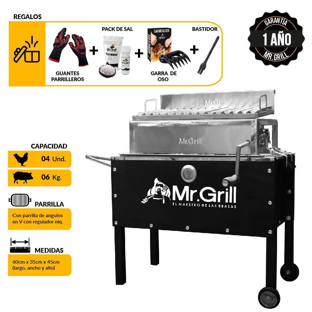 Caja China Mediana Premium Jr Black Acero Mixta + Termometro + Parrilla + Guantes + Kit Sal Maras + Garras De Oso + Carbon + Bastizador