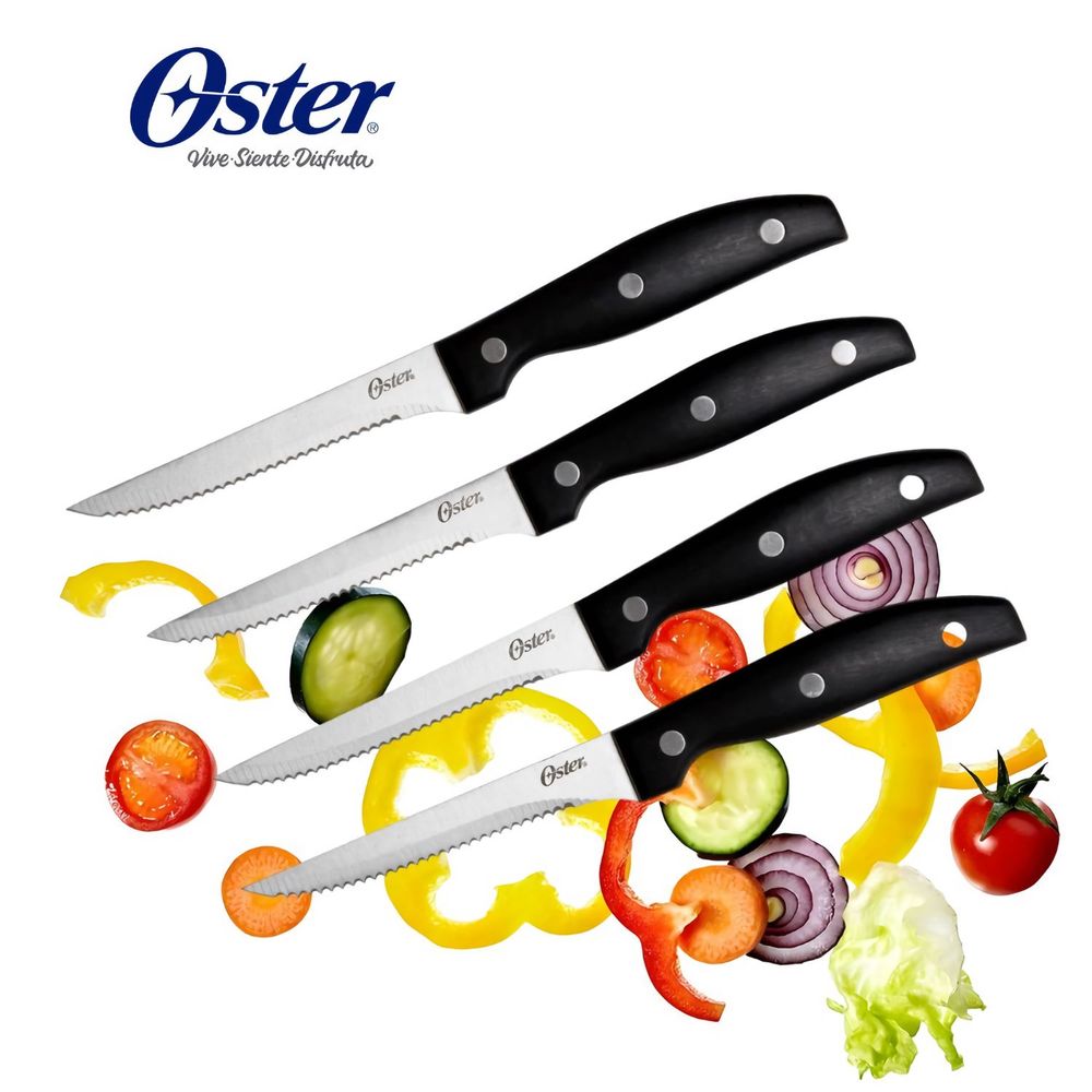 Juego de Cuchillos para Bistec 4 Piezas Oster Granger Acero Inoxidable Mango de Baquelita PP C/Acero