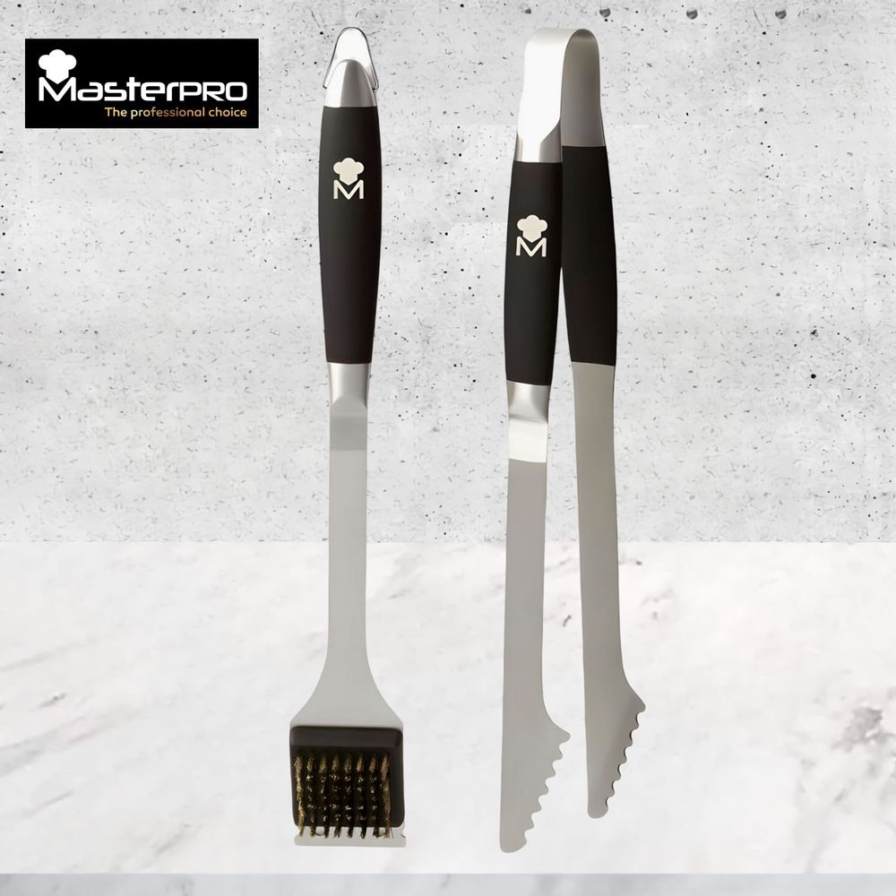 Set de Utensilios para Parrilla 2 Piezas Pinza Y Cepillo Masterpro Foodies Collection Ac.Inoxidable