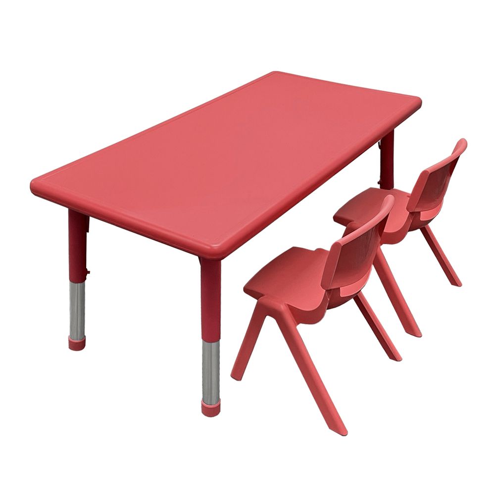 Mesa para niños regulable en altura + 2 sillas rojas